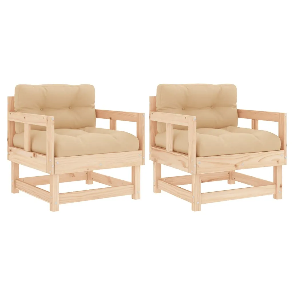 Sedie Giardino Legno Massiccio Pino con Cuscini - Set 2 per Famiglia