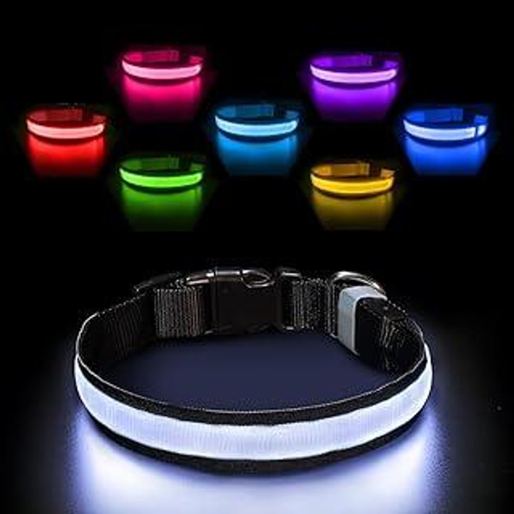 PcEoTllar Leuchthalsband Hund Aufladbar, Hundehalsband Leuchtend Wasserdicht, Blinkend LED Halsband für Hunde mit 7 Farben, Einstellbare LED Hunde...