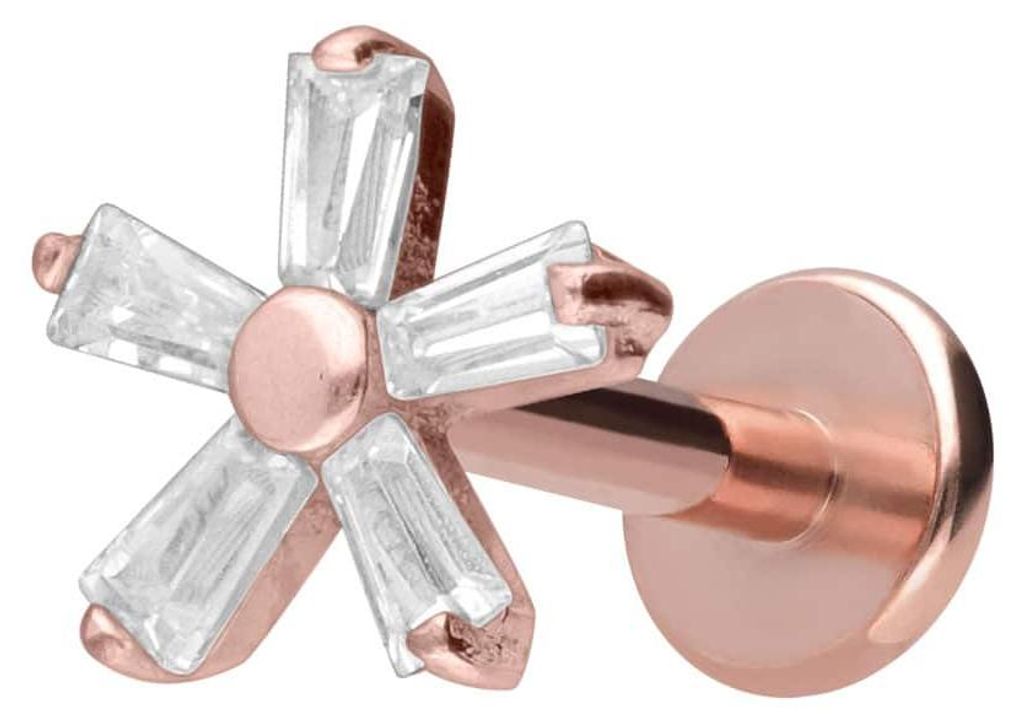 Ohrpiercing, Nasenpiercing Titan Labret mit Innengewinde KRISTALLBLUME RoséGold Stablänge: 6mm | Stabstärke: 1,6mm