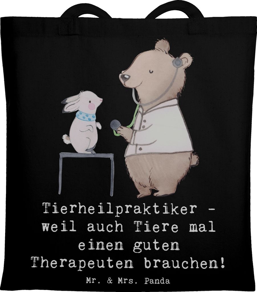 Mr. & Mrs. Panda Jutebeutel Tierheilpraktiker - Schwarz - Geschenk, dokumententasche, Tote Bag, Spruch, Büchertasche, schulterbeutel, Tierliebe, f...