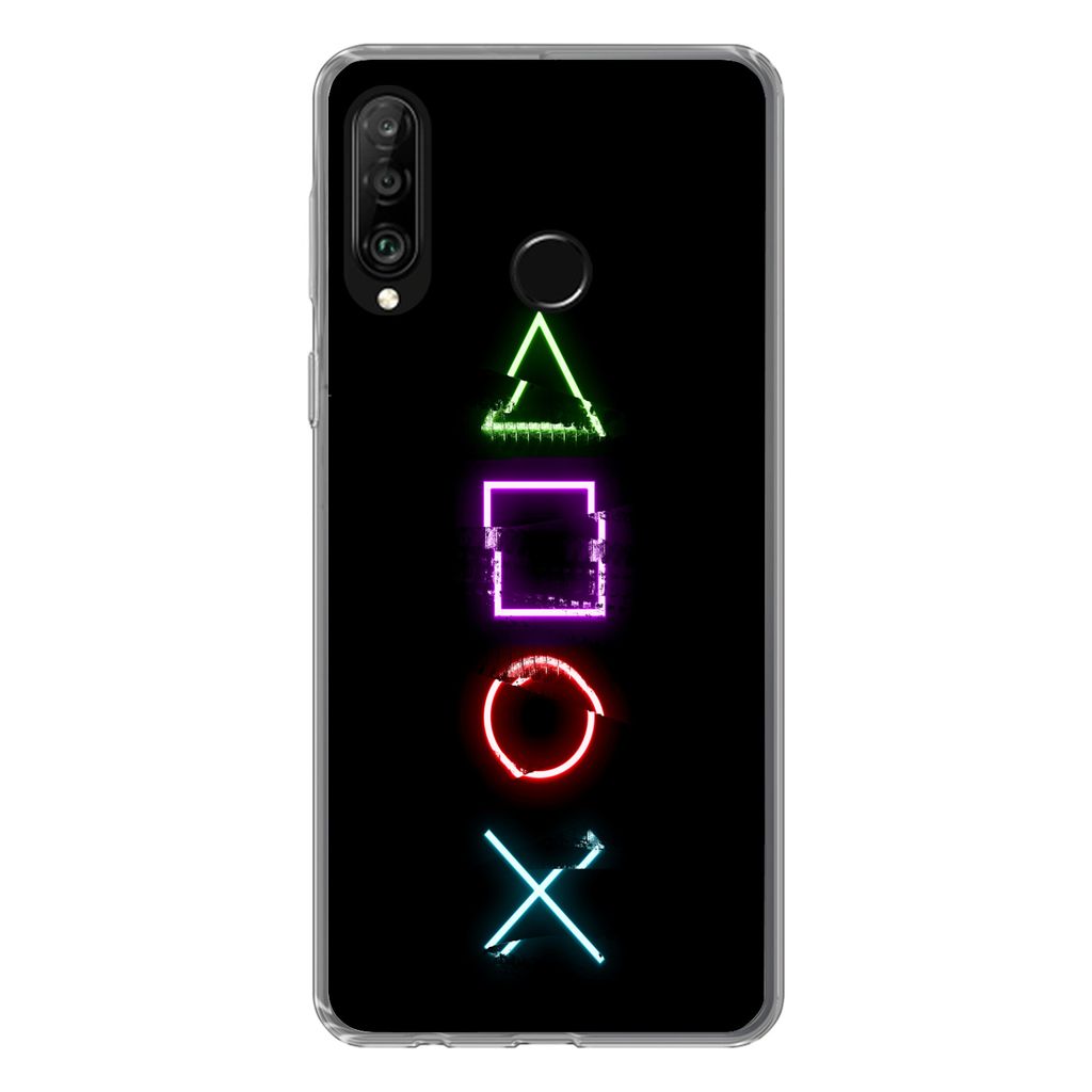 MuchoWow Handyhülle Schutzhülle Hülle für Huawei P30 Lite Spiele - Controller - Neon Silikon Softcase Handy Hülle - Handyhülle