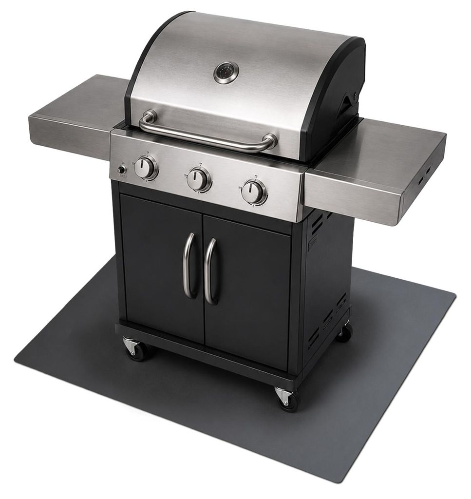 Grill-Unterlage - 100x70 cm - Metall - Schwarz - Feuerfeste Bodenschutzplatte - Hitzeschutzplatte - Outdoor - Terrasse - Grillzubehör