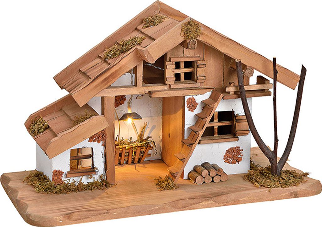 Wurm - Krippenhaus mit LED Beleuchtung  aus Kiefernholz, Produktbild 2