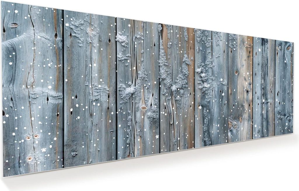 Glasbild 100x40cm in XXL für Wohnzimmer, Schlafzimmer Motiv Winter Holzpaneele