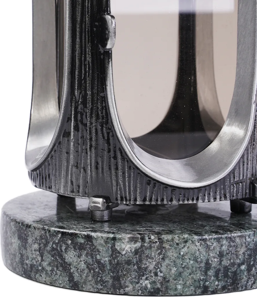 Lampe funéraire robuste vert olive et croix argent résistante aux UV
