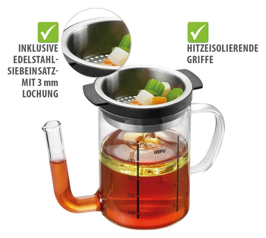 Gefu Separatore Grassi Design 21720 Vetro e Acciaio - 500ml - 6