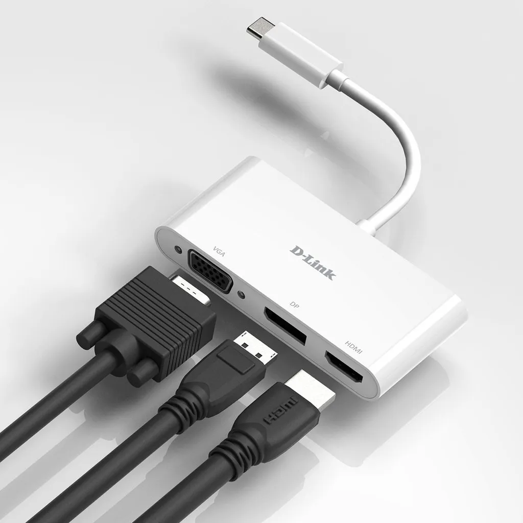 Adaptateur D-Link USB-C vers HDMI DP VGA 4K haute résolution portable - 4