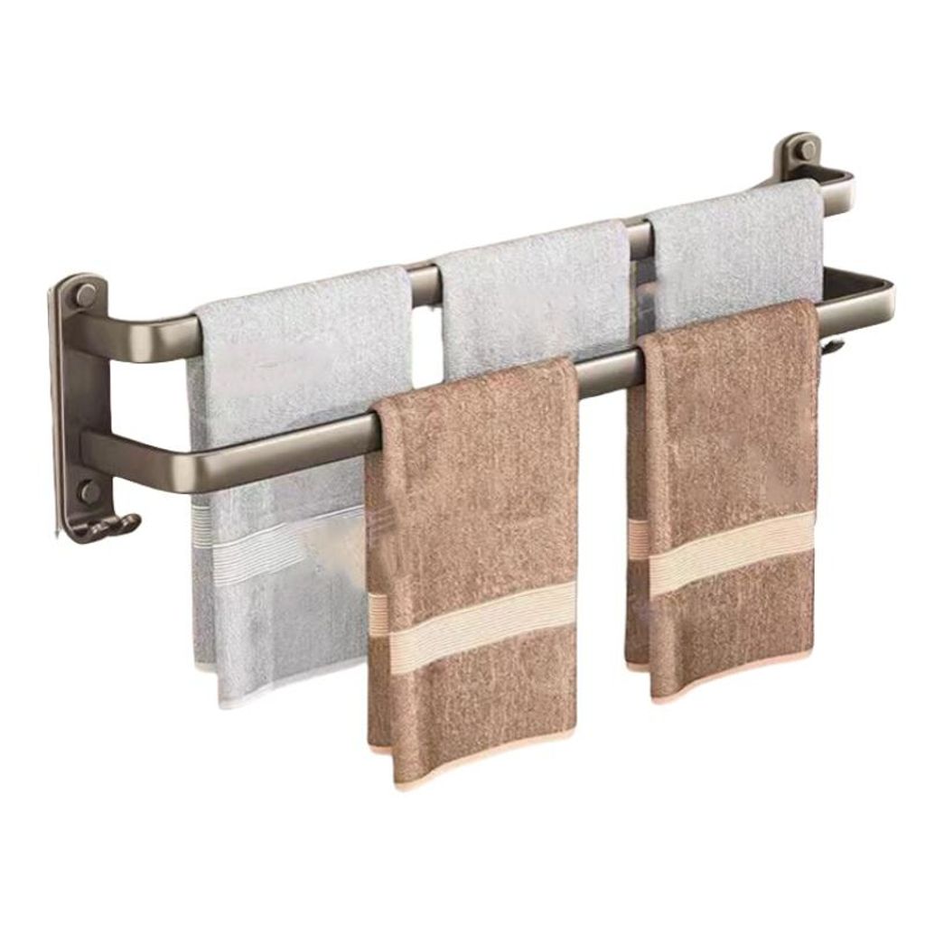 Wandregal aus Aluminium für Bad – Mehrschichtig, verstellbar, rostfrei, ohne Bohren, starke Tragkraft, Doppelstangen, 70 cm