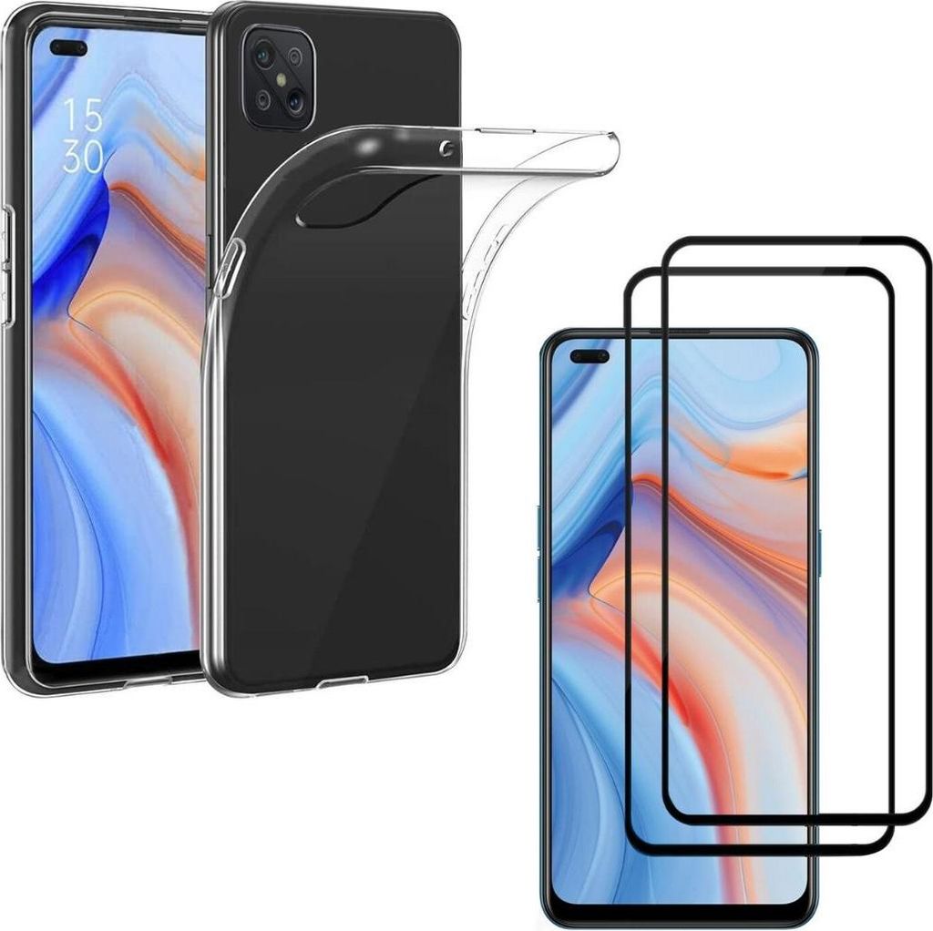 Hülle für Oppo Reno 4Z mit 2 Displayschutzfolien aus Hartglas Phonillico