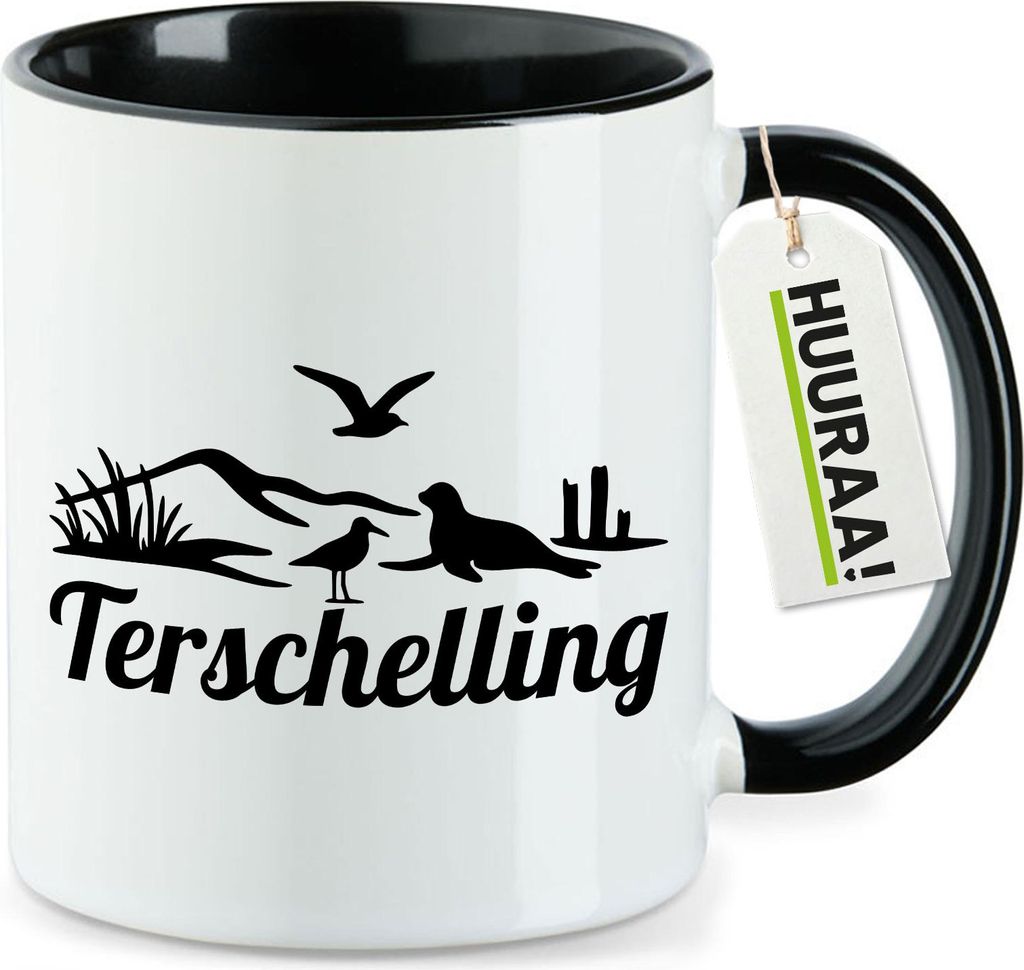 Huuraa Kaffeetasse Terschelling Niederlande 330ml Schwarz Keramik Kaffeebecher Geschenkidee