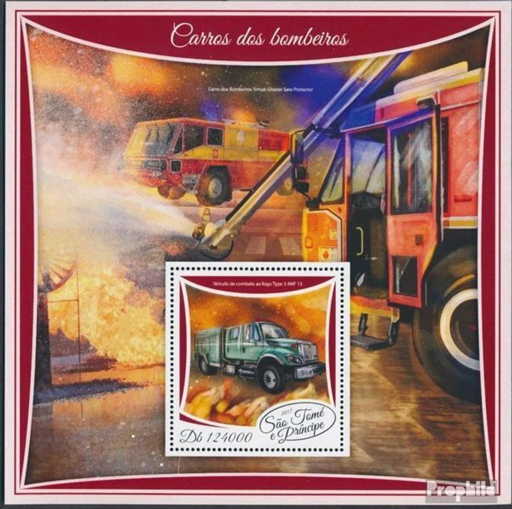 Briefmarken Sao Tome e Principe 2017 Mi Block 1340 (kompl. Ausgabe) postfrisch Feuerwehrfahrzeuge