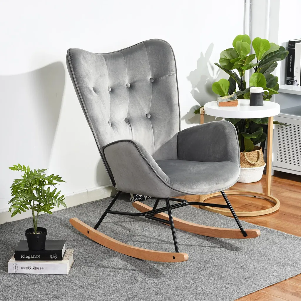 Fauteuil à bascule velours gris avec accoudoirs matelassés confort EPPING - 7