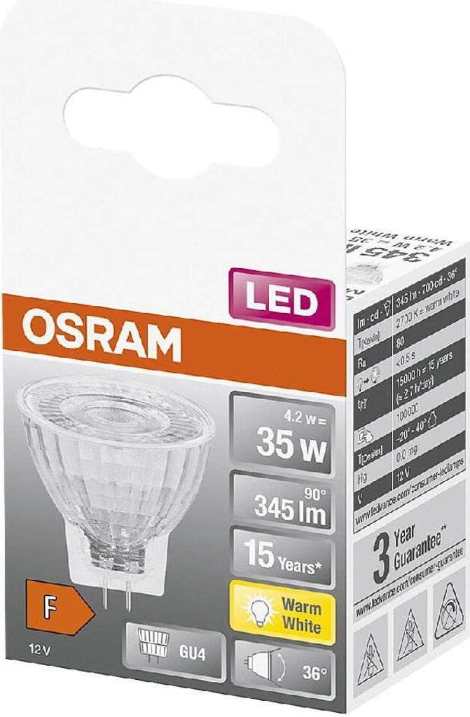 OSRAM LED Reflektorlampe MR11 4,2W GU4 345lm 12V 2.700 K Immagine del prodotto 