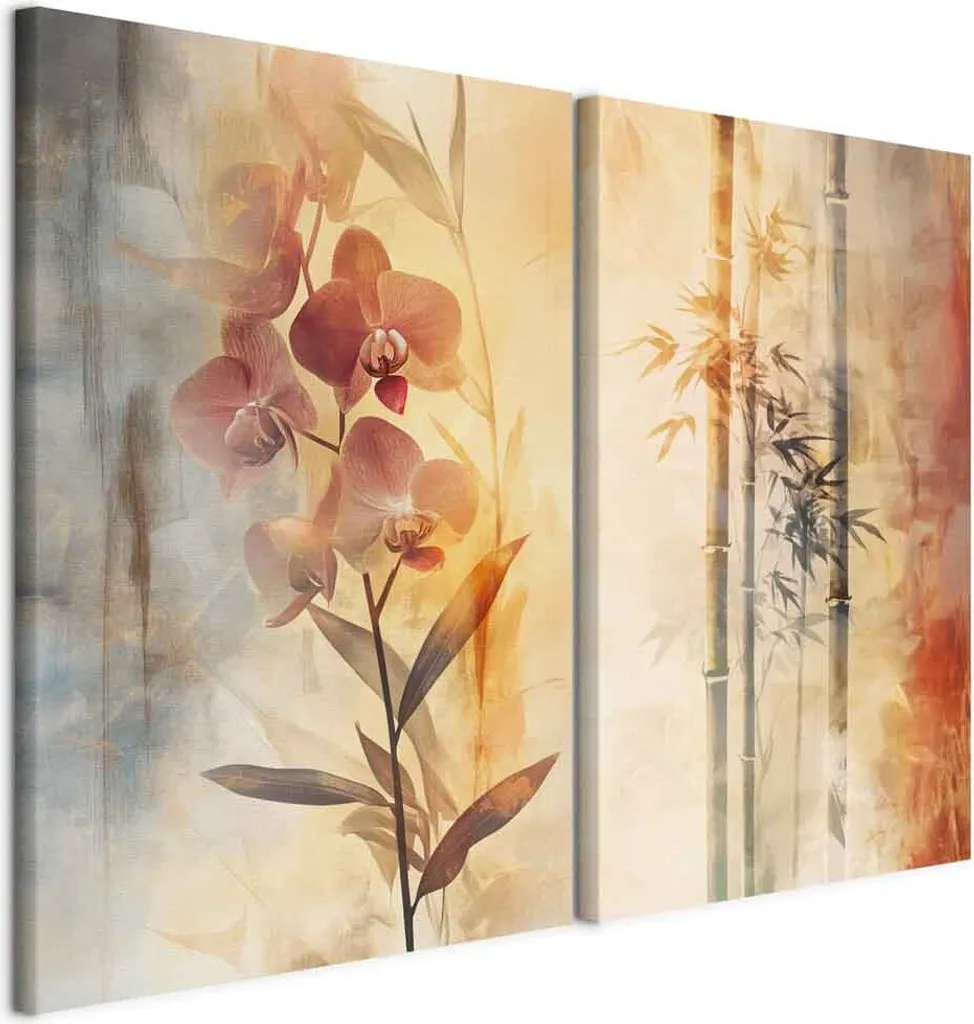 murando - Handart Set Orchidee e Bambù Stampa d'Arte 80x60cm 2 Pezzi ciascuno 40x60cm Collage 2er Pile con Gel Acrilico Rivestito Arte Murale Tela Immagini Decorazione - Multipart p-H-10005-b-a