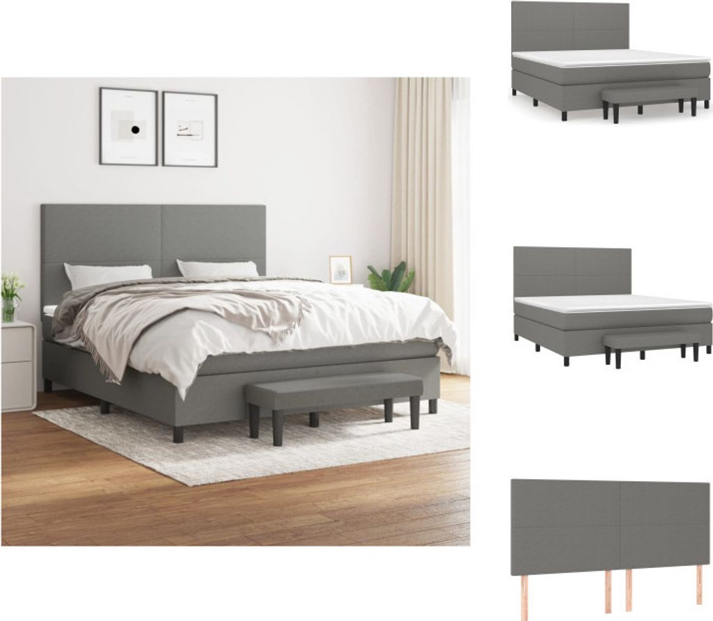 vidaXL Boxspringbett mit Matratze Dunkelgrau 160x200 cm Stoff - Betten & Bettgestelle
