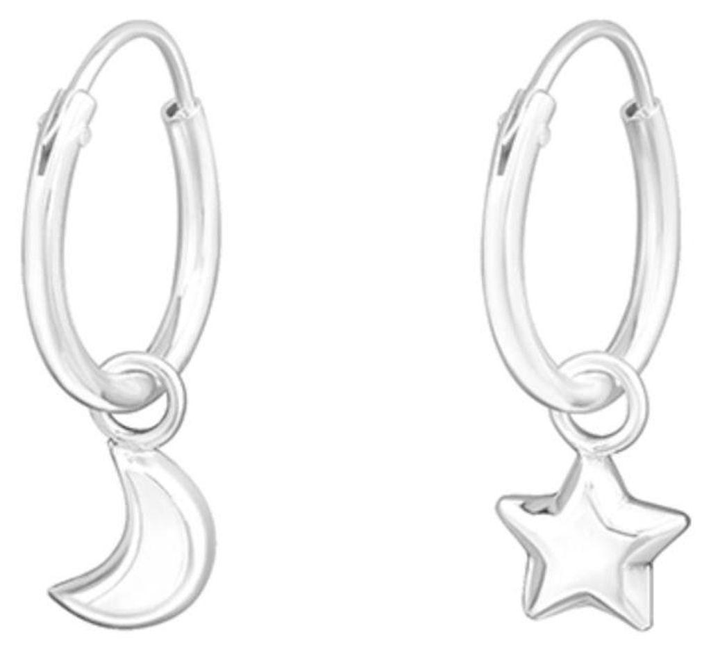 Kinder Creolen: Mädchen Ohrringe 925 Silber „Mond & Stern“ Produktbild 