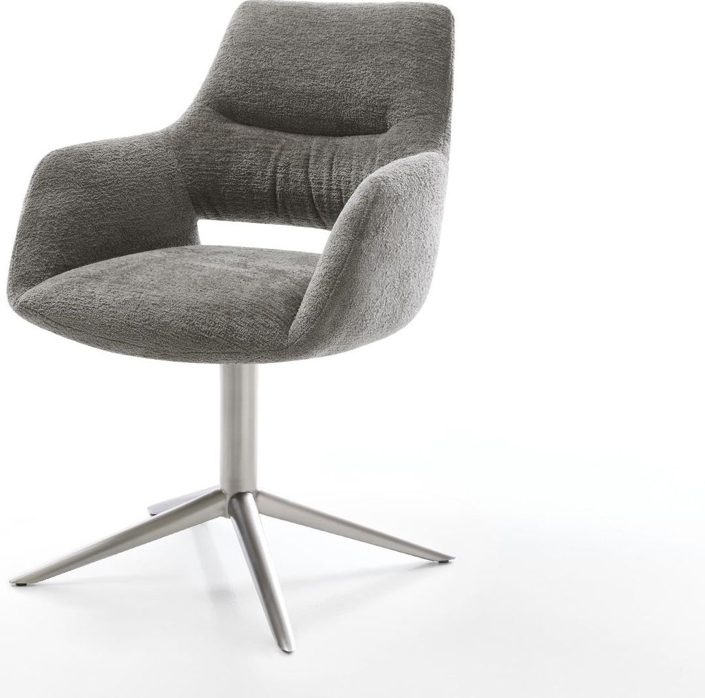DELIFE Drehstuhl Yago-Flex mit Armlehnen Bouclé Soft Schlamm Fußkreuz Edelstahl 360° drehbar Wippfunktion Taschenfederkern