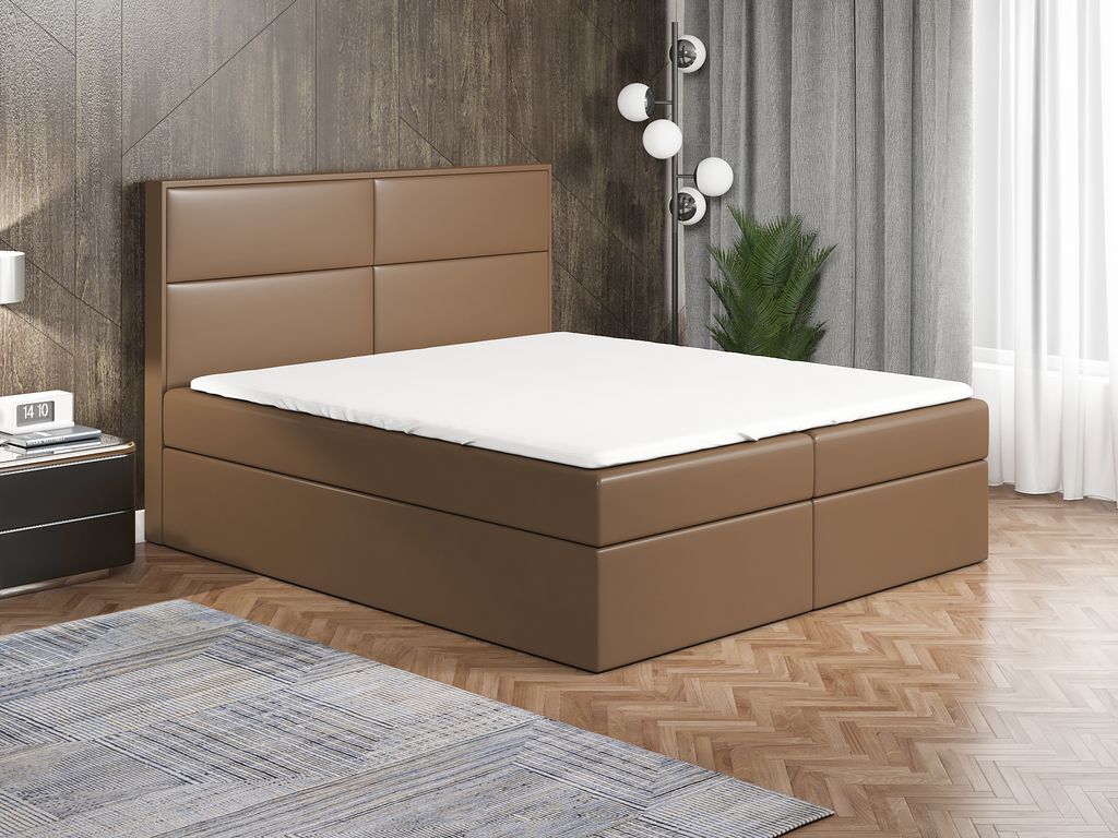 Boxspringbett HOPP 120 x 200 mit 2 Bettkästen, Bonell-Matratze und Topper. Farbe: Braun
