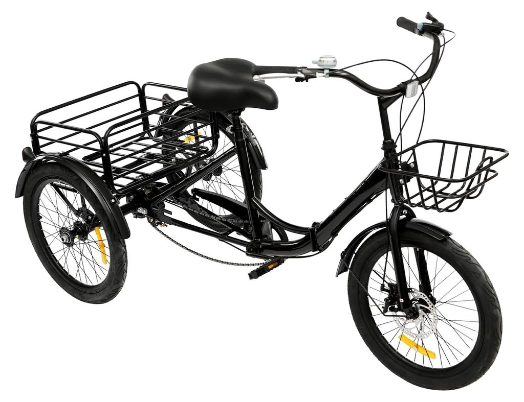 20 Zoll 7-Gang Dreirad für Erwachsene, faltbares Lastenfahrrad mit Einkaufskorb und Schloss, 167x75cm