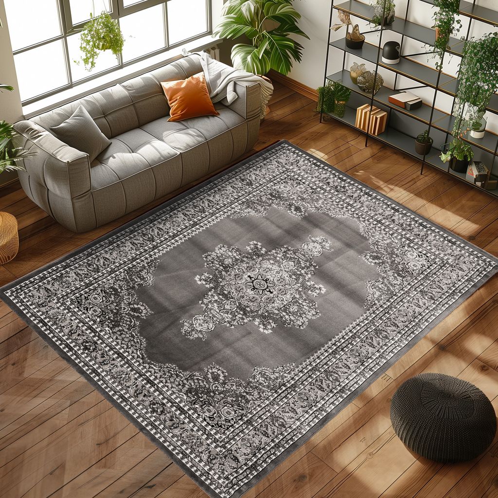 Orientteppich mit traditionellem Medaillon-Muster - elegant und zeitlos für Wohnzimmer und Schlafzimmer, Größe: 160 x 230 cm, Farbe: Grau-3