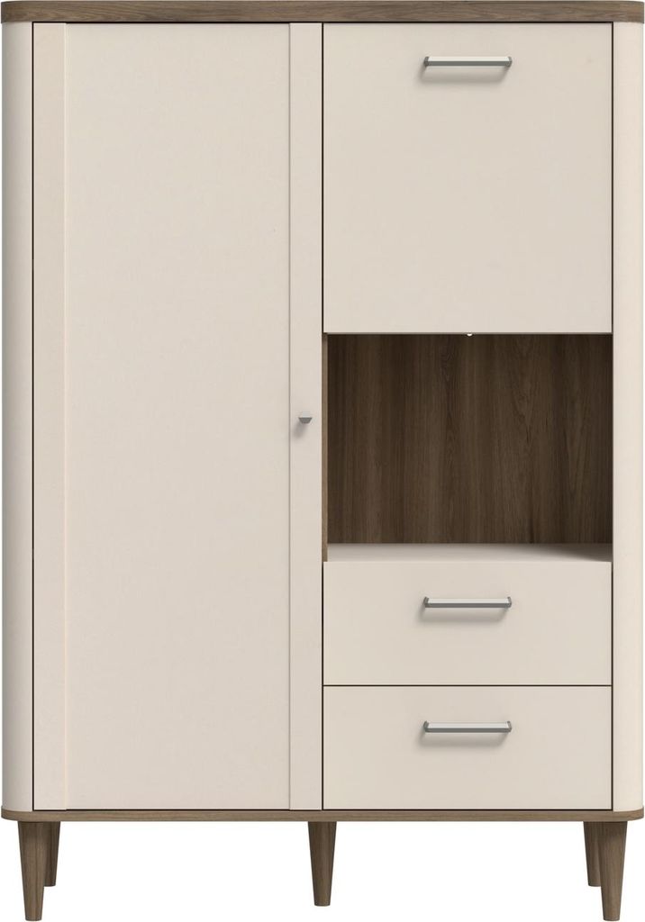 Highboard >LACETTI< in Valencia Eiche Nachbildung / sandfarbig - 100,1x142,9x41,2cm (BxHxT)