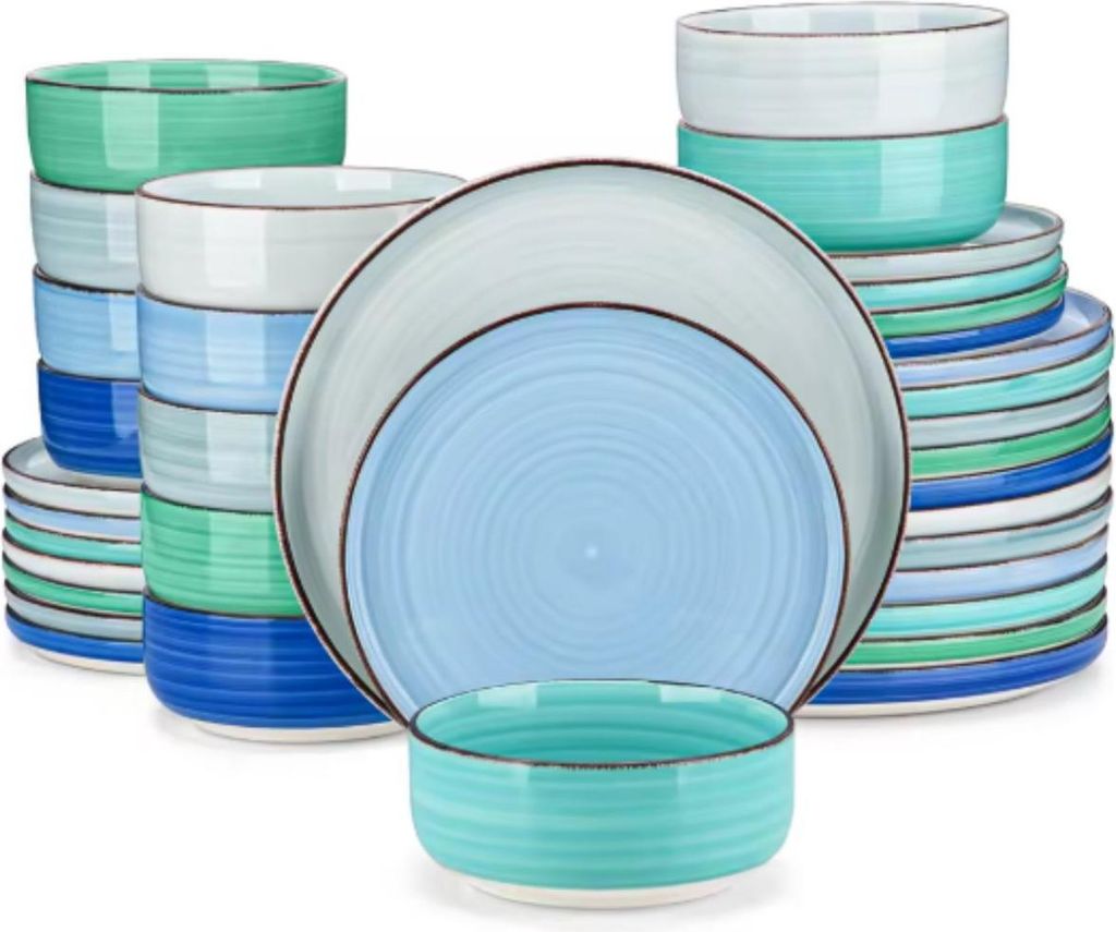 Azzuro Serviesset 36-teilig – Keramik – Essteller, Tiefe & Frühstücksteller – 12 Personen – Rainbow Greeny Design