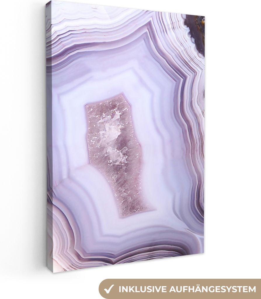 OneMillionCanvasses - Leinwandbilder - 90x140 cm, Abstrakt - Geode - Rosa - Edelstein, Wandbilder Kunstdruck Wanddekoration - Foto auf Leinwand -...