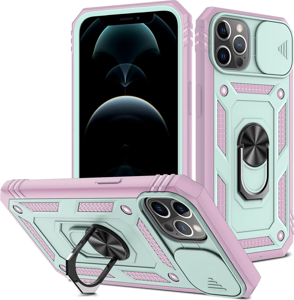 Doeshine Custodia per iPhone 15 Pro Max, Copertura per Fotocamera Scorrevole, Supporto Magnetico Integrato per Anello Girevole a 360 °, Custodia per iPhone 15 Pro Max 6.7 (Blu