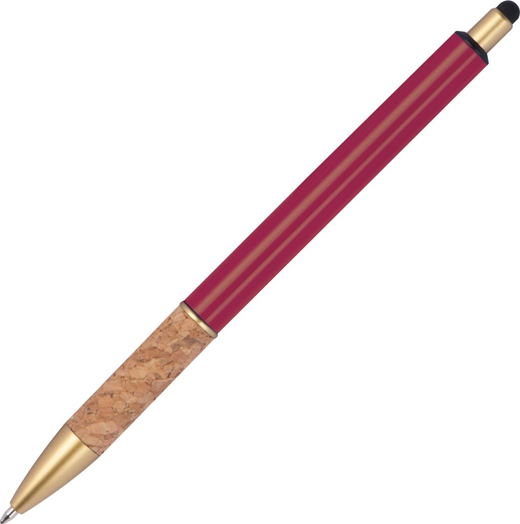 10 Touchpen Metall-Kugelschreiber mit Korkgriffzone / Farbe: bordeaux