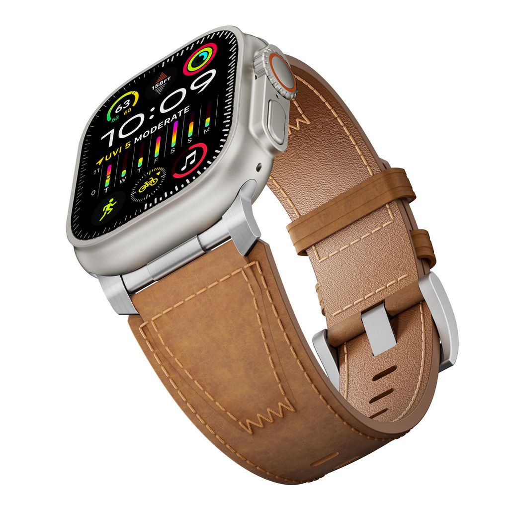FFO2World Lederarmband Braun - Kompatibel mit Apple Watch 49mm 46mm 45mm 44mm 42mm - Echtes Leder - Geschenkidee für Herren