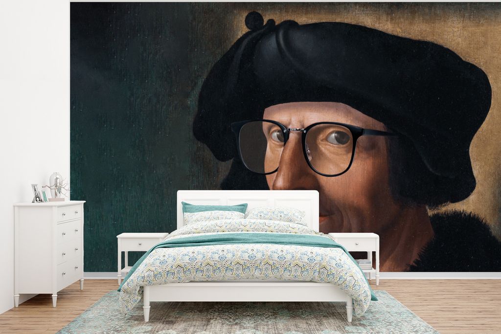 MuchoWow Fototapete für Wohnzimmer oder Schlafzimmer Wandtapete Vinyl Motivtapete Selbstporträt - Jacob Cornelisz van Oostsanen - Brille - 350x...
