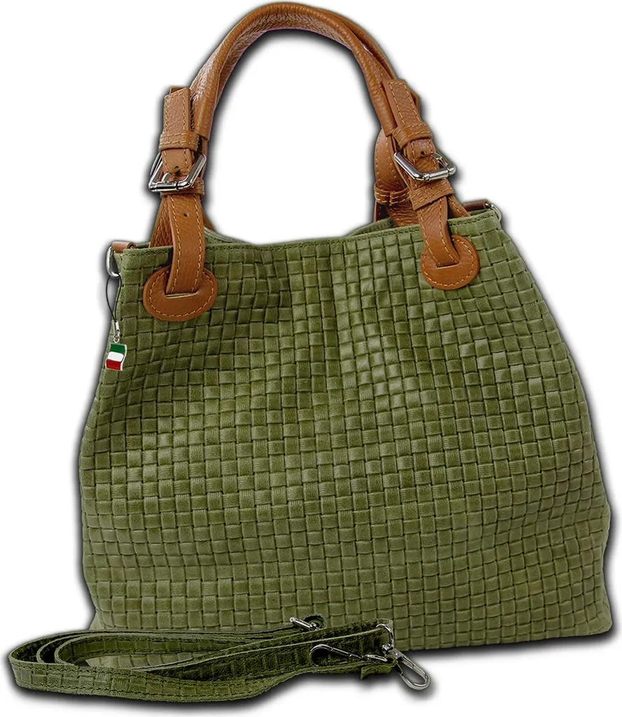 Sac à main cabas en cuir tressé vert olive pour femme style Florence