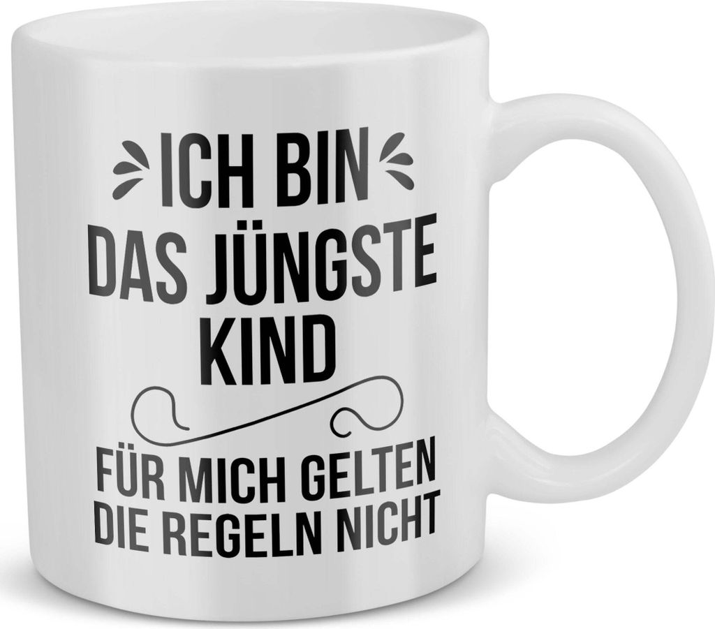 22Feels Jüngstes Kind Geschenk Geschwister Tasse Bruder Schwester Sohn Tochter Geburstag Weihnachten Kaffeetasse Lustiger Spruch Ich Bin Haferl Ge...