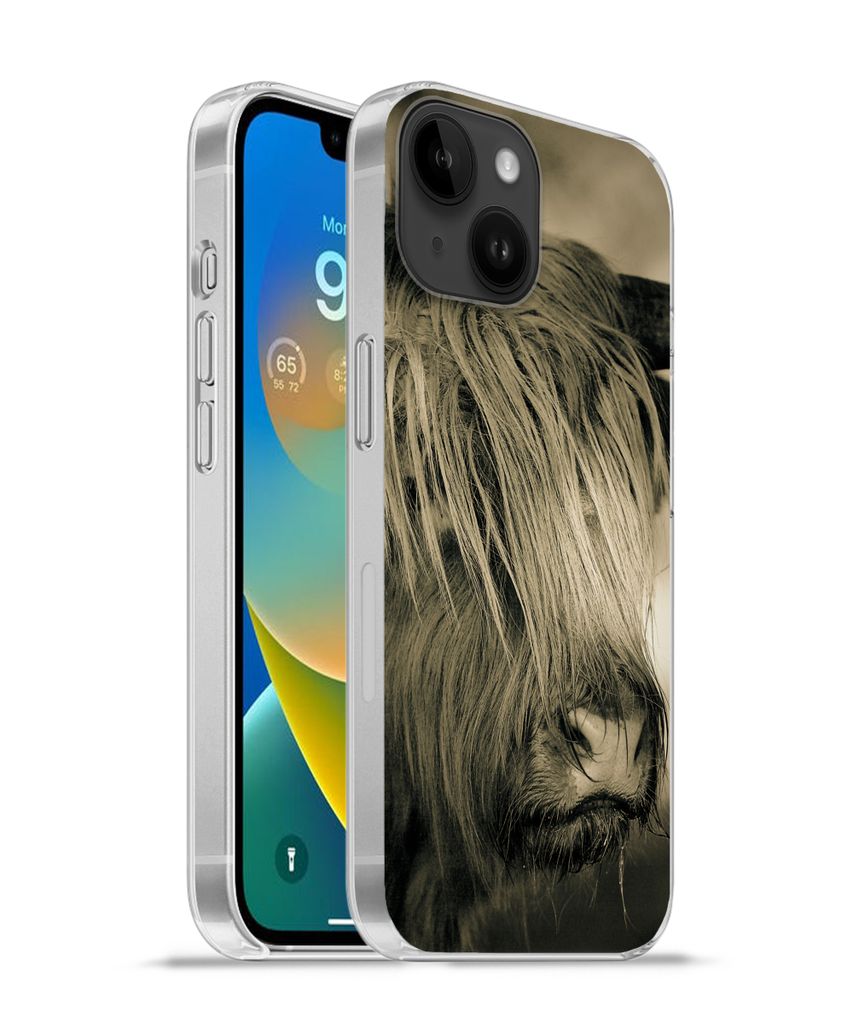 MuchoWow Handyhülle Schutzhülle Hülle für Apple iPhone 14 - Softcase Schottischer Highlander - Tiere - Haare Silikon Softcase Handy Hülle - ...