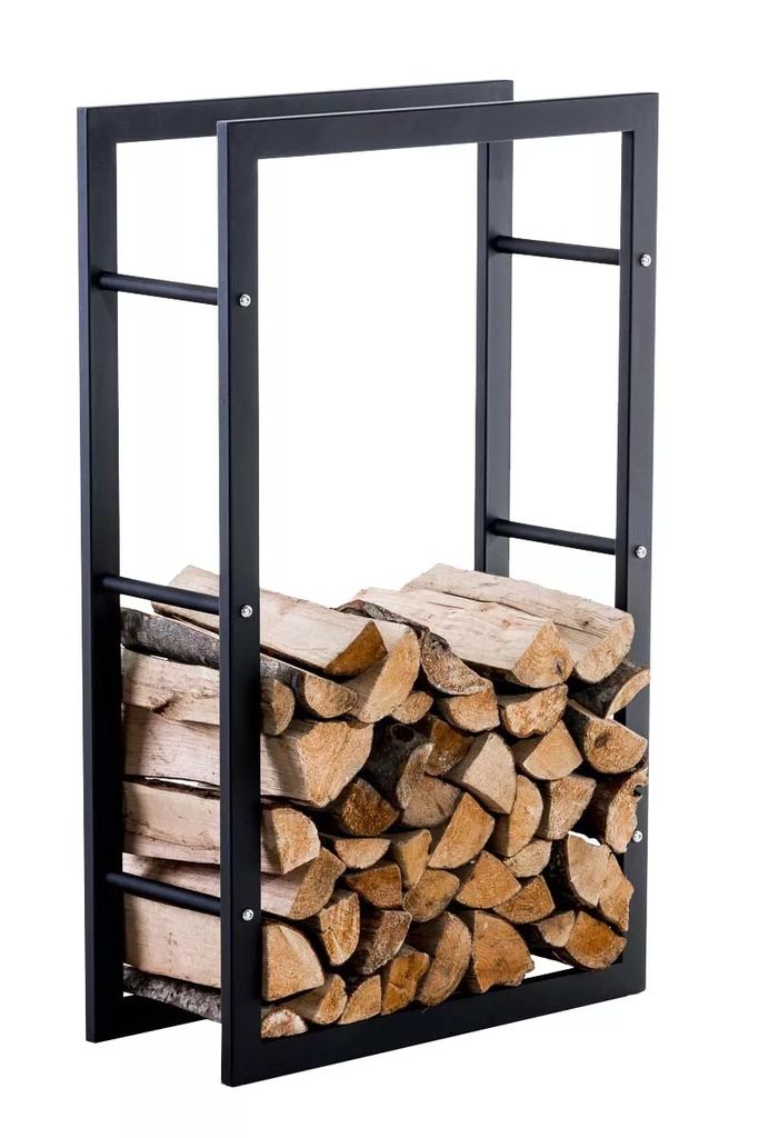 In And OutdoorMatch Stehendes Brennholzregal Dario - Schwarzer Stahl - Für drinnen und draußen - 25x100x150cm - Holzlagerung aus Stahl