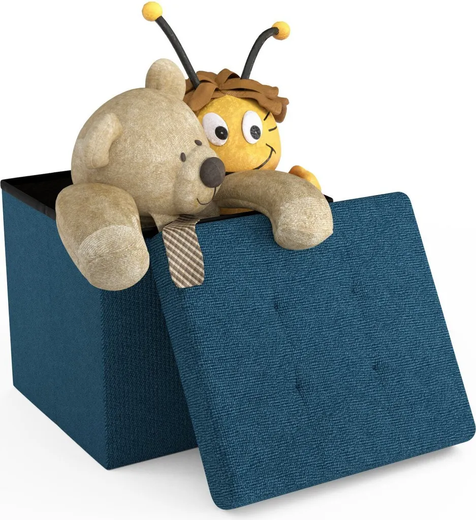 Intirilife Sgabello pieghevole 30x30x30 cm in OCEAN BLUE - Cubo di seduta con vano portaoggetti e coperchio in tessuto con incavi - Cubo di seduta poggiapiedi scatola portaoggetti sgabello a forma di cassapanca - 4