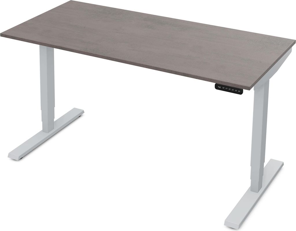 ASSMANN Elektrisch höhenverstellbarer Schreibtisch Y-Line Sichtbeton Anthrazit Weißaluminium, 120x80cm, Memoryfunktion, Kollisionsschutz,