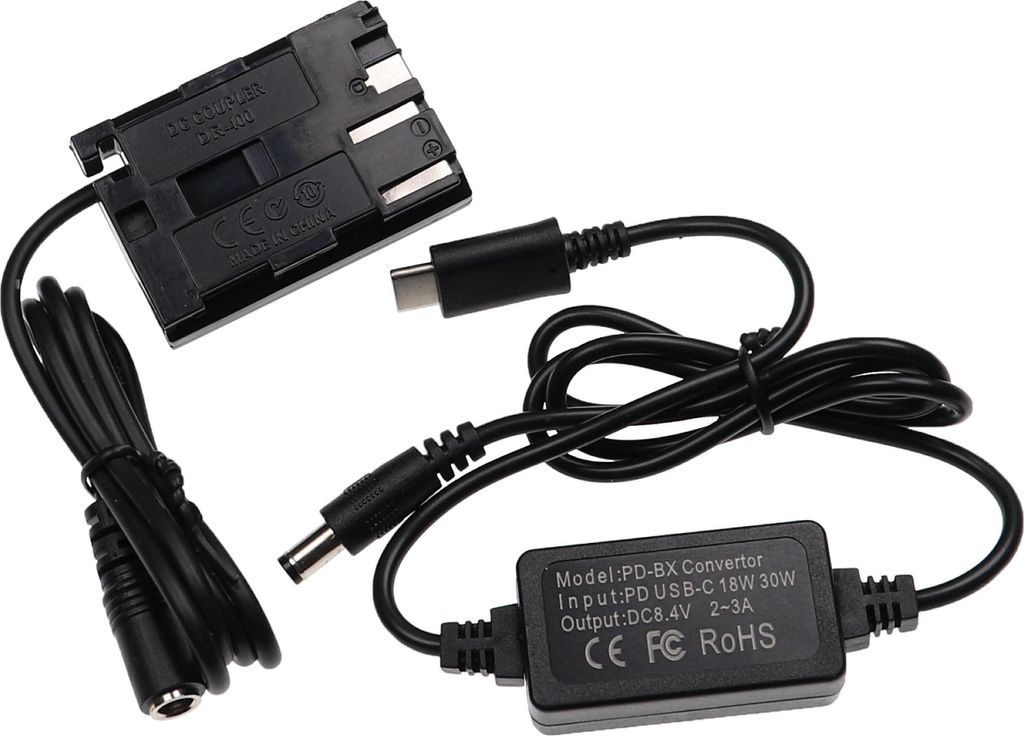 vhbw USB Netzteil Ersatz für Canon ACK-E2 für Kamera, Digitalkamera + DC Kuppler (Ersatz für DR-400), 2m