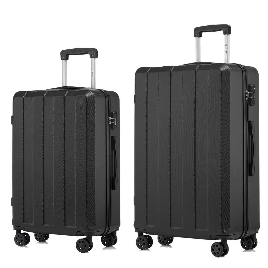 yonsly Premium Reisekoffer TSA-Schloss,YKK-Reißverschluss Hartschalen-Koffer Kabinenkoffer Rollkoffer Suitcase Handgepäck (Schwarz, L-XL-Set)