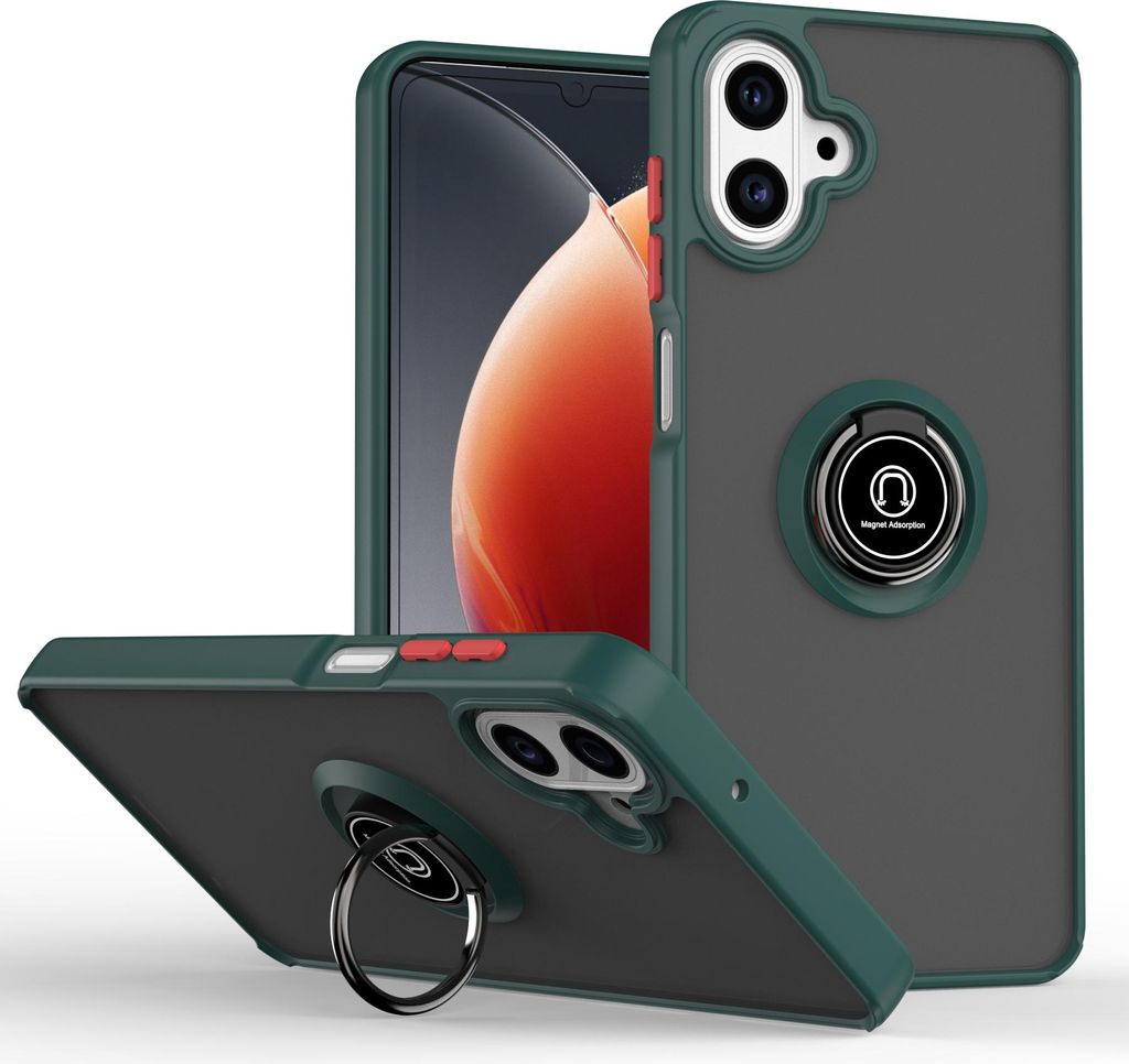 Hülle für Samsung Galaxy A07 4G Matte Transluzent TPU Stoßfest Schutzhülle mit Ring Halter Ständer dunkelgrün