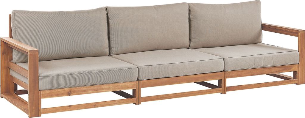 BELIANI Gartensofa Hellbraun es Akazienholz Auflagen Taupe 3-Sitzer Sofa Retro Landhaus Stil Terrasse Outdoor Außenbereich