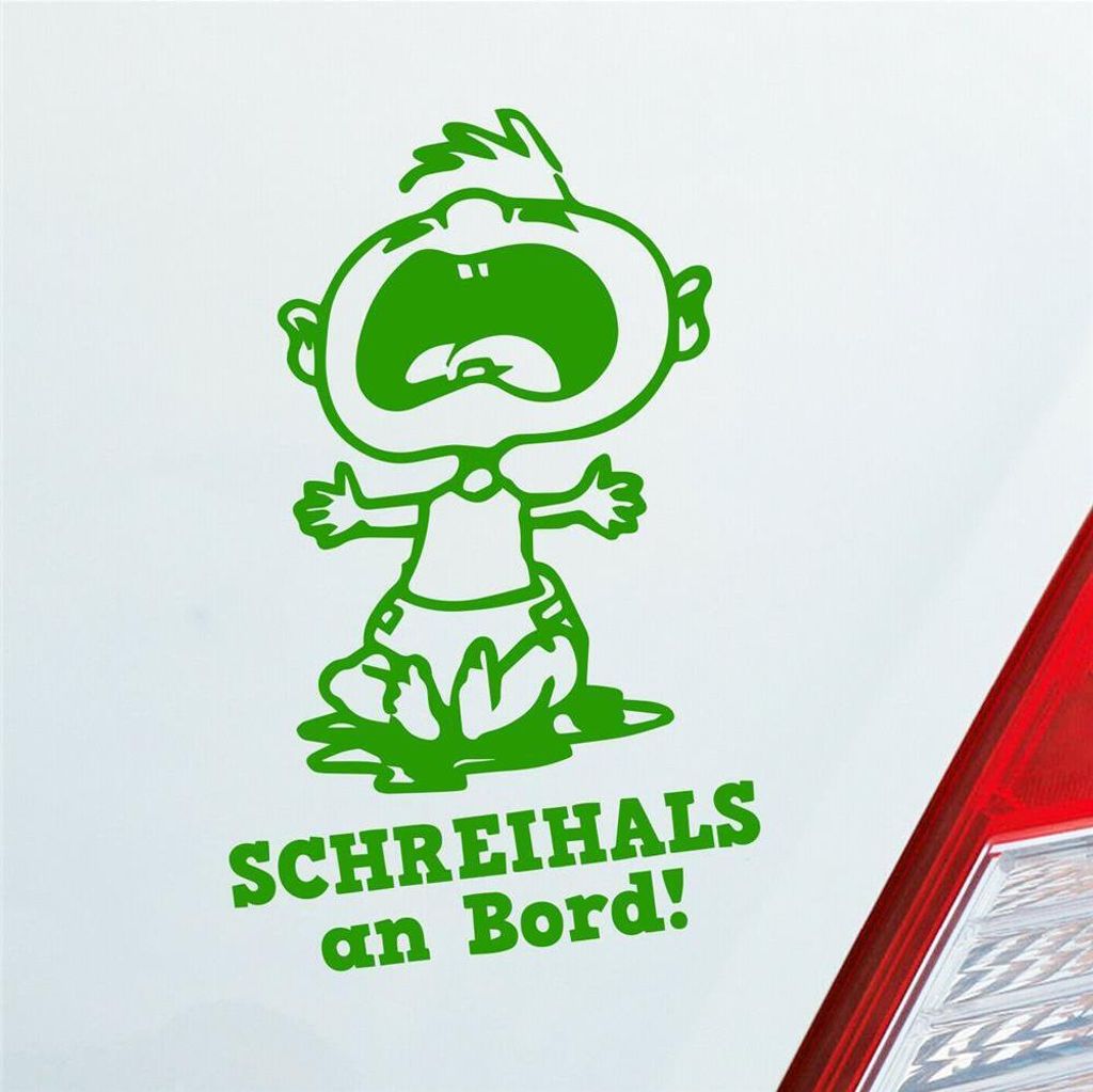 Auto Aufkleber Schreihals an Bord! Baby Kind Junge Mädchen 15x9 cm Hellgrün Sticker Heckscheibenaufkleber