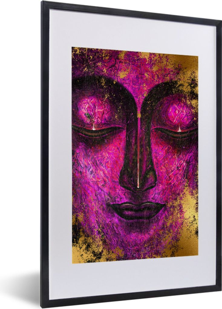 MuchoWow MuchoWow Gerahmtes Poster Buddha - Gesicht - Lila 40x60 cm - Poster mit zchwarzem Bilderrahmen - Poster in Rahmen
