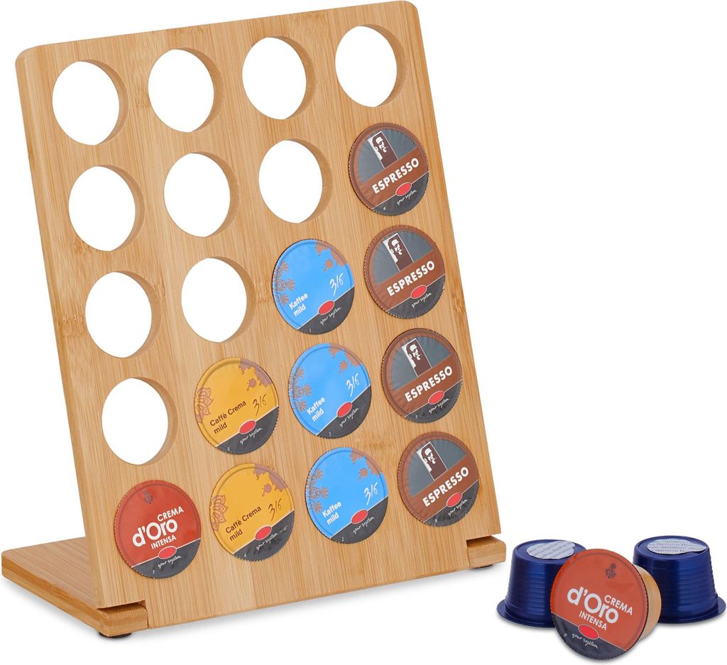 Relaxdays Kapselhalter für Cafissimo, Kaffeekapselhalter für 20 Kapseln, Kapselständer Bambus, HxBxT: 27x22x11 cm, Natur