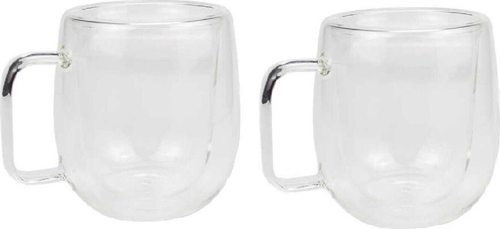 2er Set Doppelwandiges Thermoglas mit Henkel Teetassen Doppelwand Glas Kaffeetassen transparent 300 ml