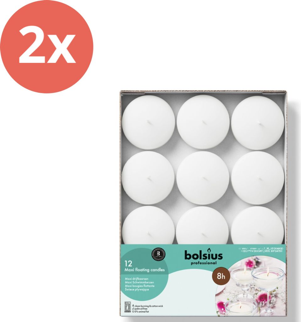 Bolsius - Maxi bougies flottantes - Ø7,7 cm - 12 pièces par Image du produit 