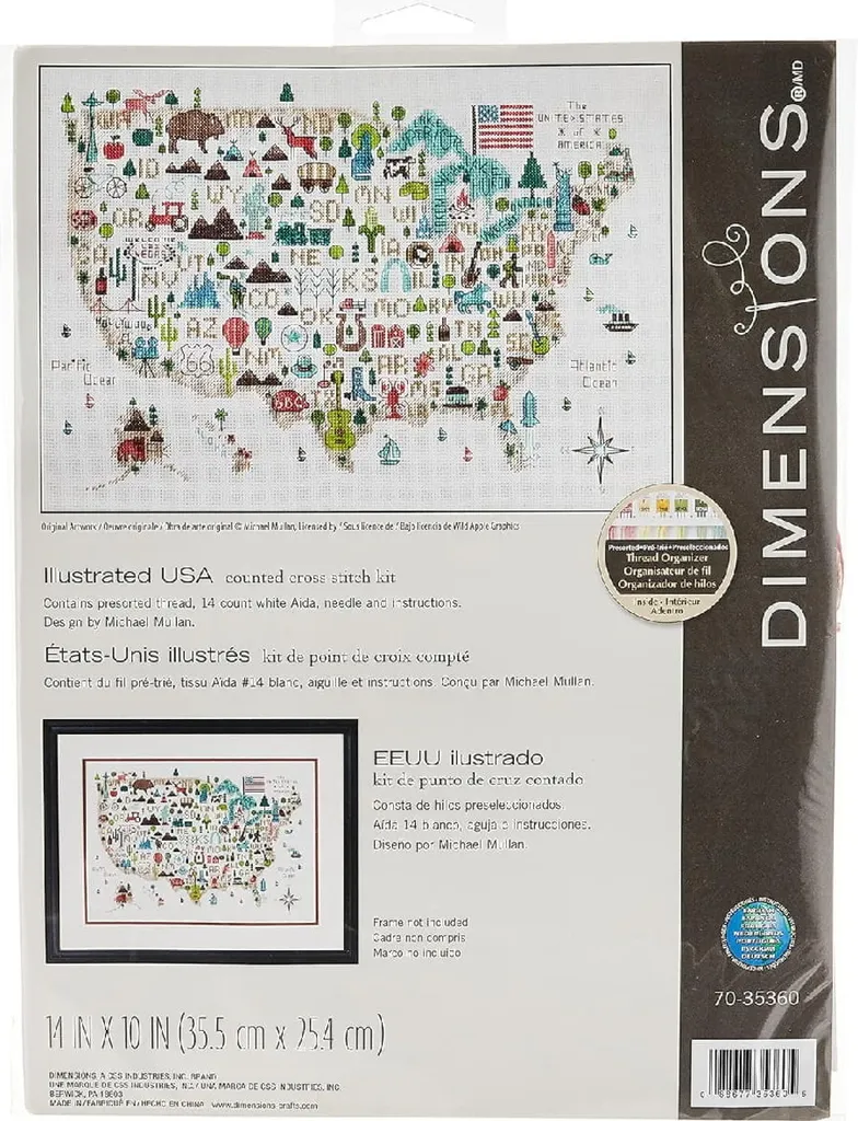 Kit Punto Croce Dimensions Mappa USA | Progetto Creativo Famiglia