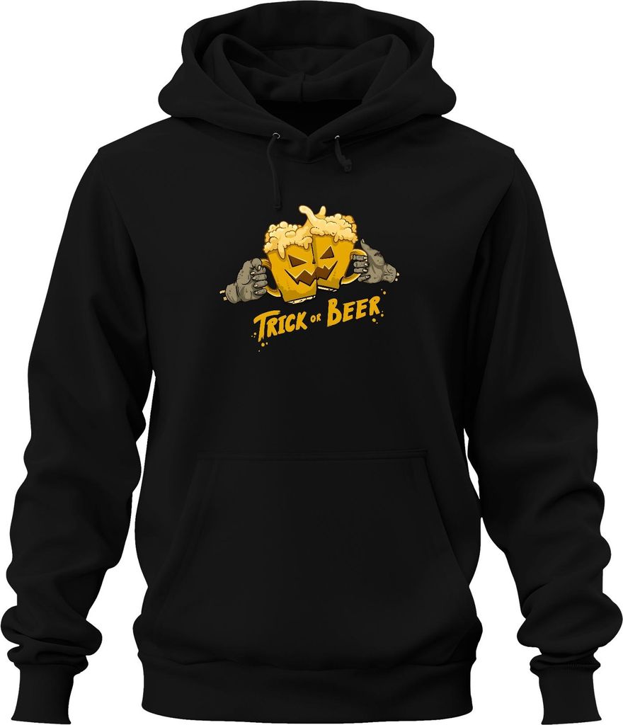 Trick or Beer Halloween Bier Kürbis Zombie Hände Prost Lustig Uni Hoodie Kapuzenpullover, Schwarz, S