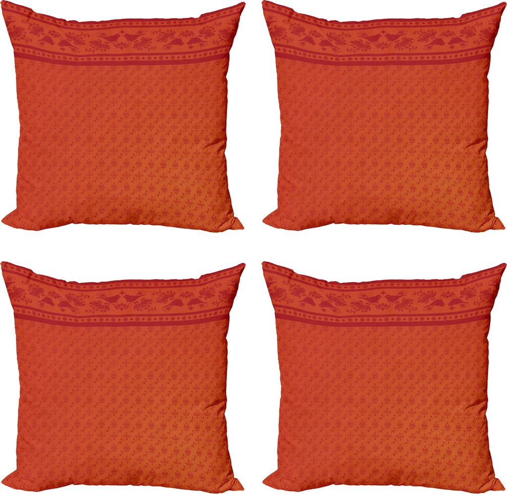 ABAKUHAUS folkloric Kissenbezug Set (4 Stück), Vögel und Blumen, Moderner Doppelseitiger Digitaldruck, 40 cm x 40 cm, Burnt Sienna Vermilion