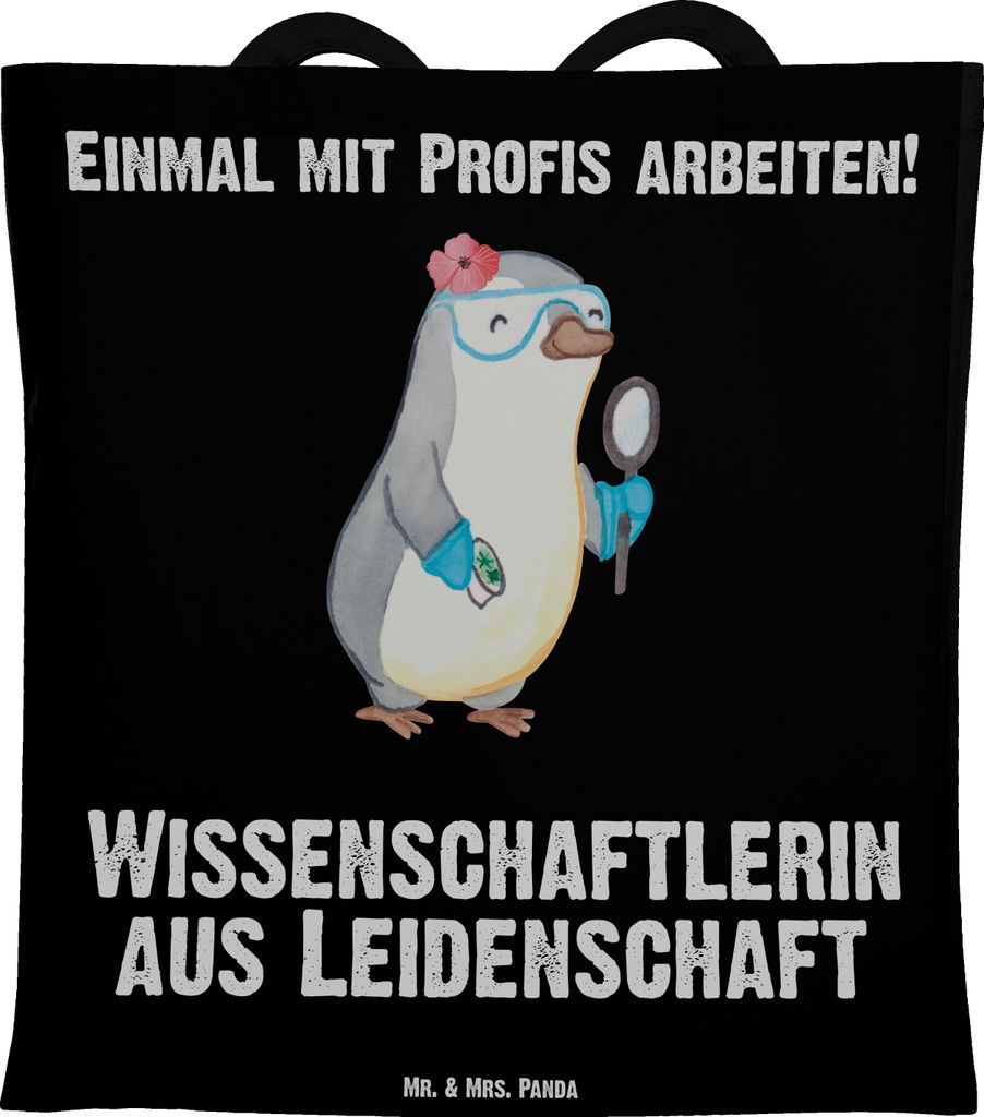 Mr. & Mrs. Panda Beutel Wissenschaftlerin Leidenschaft - Schwarz - Geschenk, Akademikerin, Tasche, Laptoptasche, Spruch, Witzig, Tote Bag, Uni, Uni...